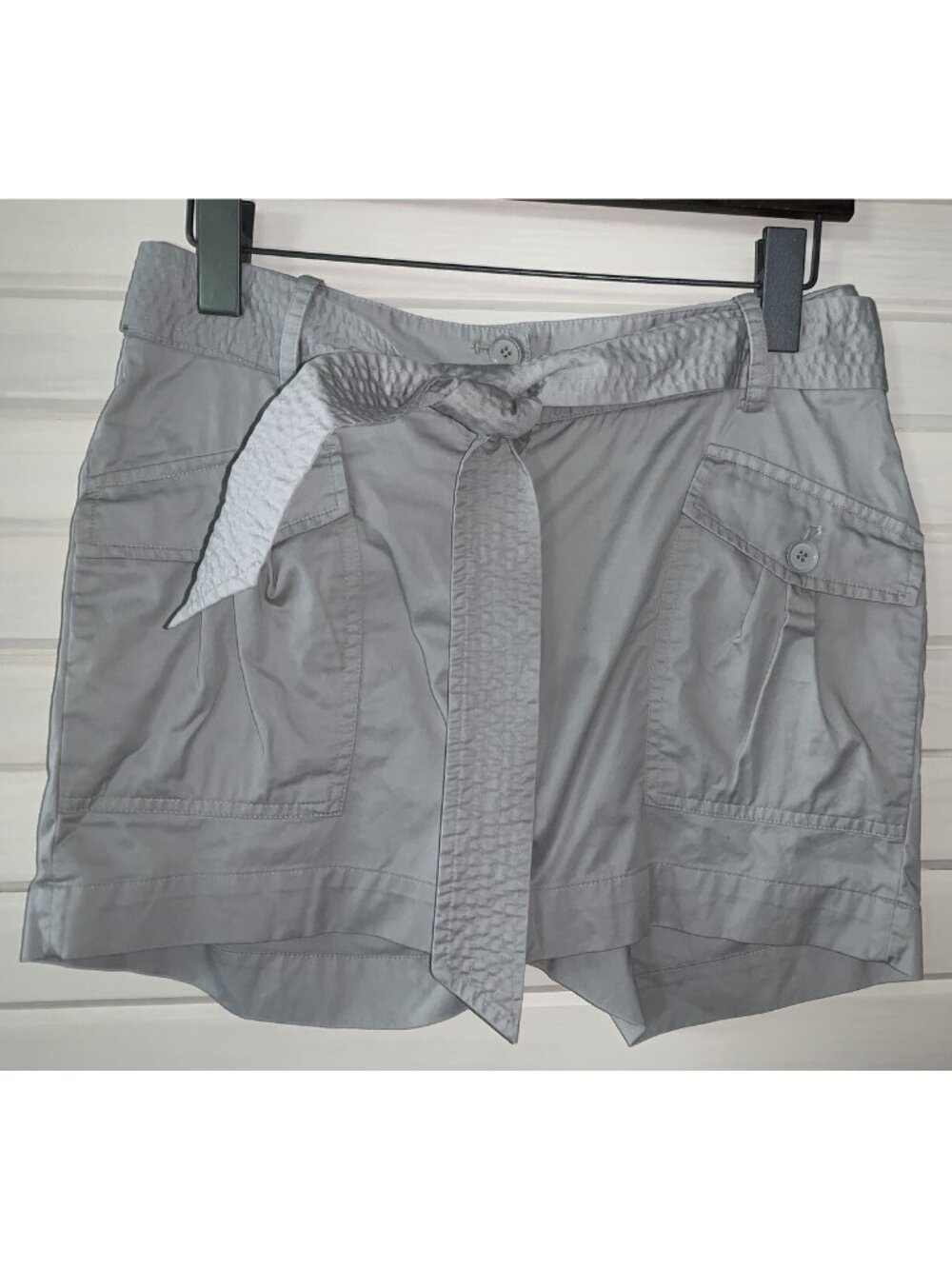 Talbots Sz 2 Light Gray Sash Tie Waist Shorts Cotton Stretch Zipper EUC